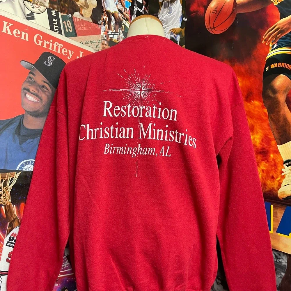 Vintage 90s The Mighty God‎ Jesus Crewneck Sweatshirt Red USA Sz XL